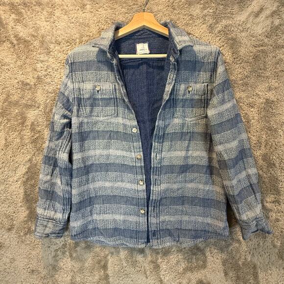 Johnnie O Blue Chambray Shacket Button Down Shirt Stripe Pattern Boys 14 - Picture 2 of 13